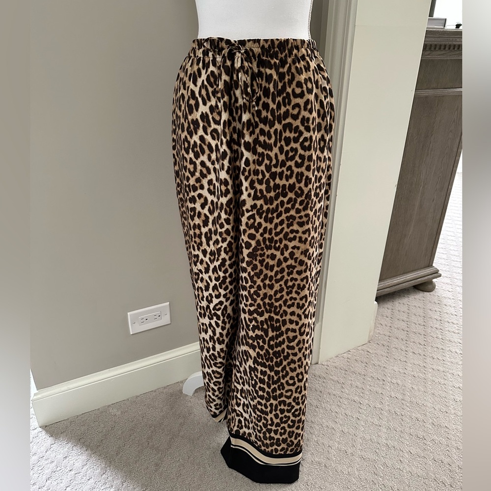 H&M Leopard Print Silky wide-leg pants